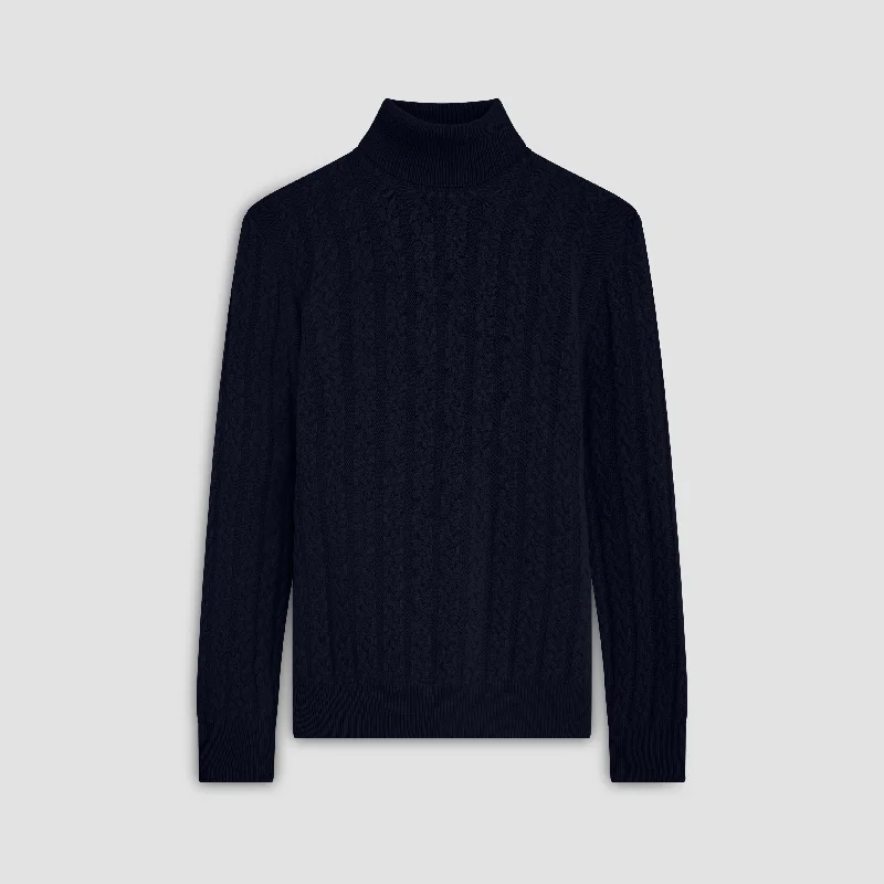 Men's bazaar knit sweater-Solid Cable Turtleneck Sweater