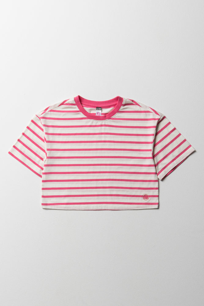 Men’s short-sleeve bluff tops-Stripe Boxy Short Sleeve T-Shirt Pink