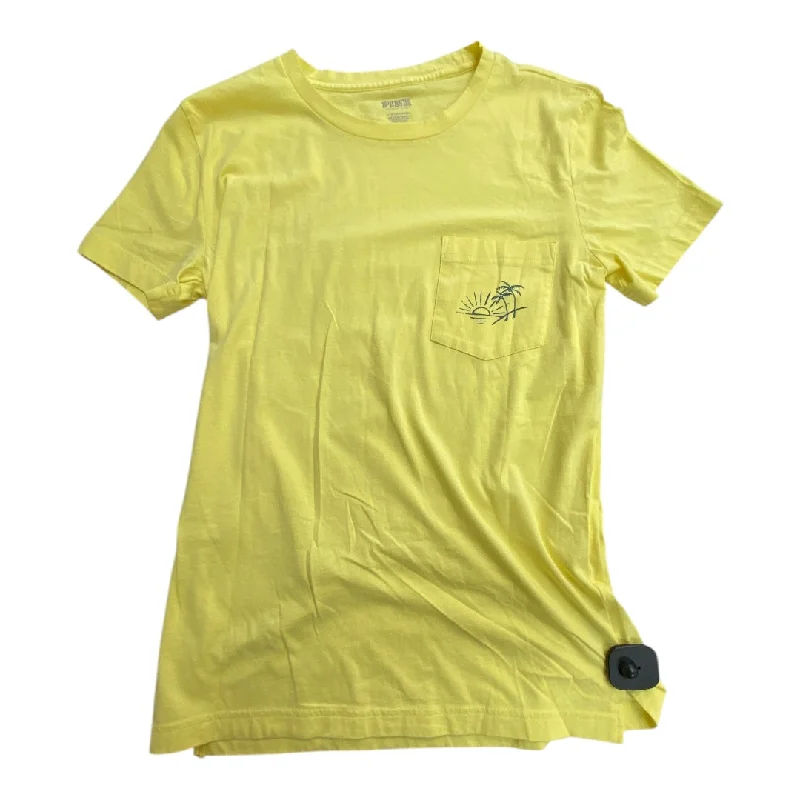 Men’s short-sleeve haven shirts-Top Short Sleeve Basic By Pink In Yellow, Size: Xs