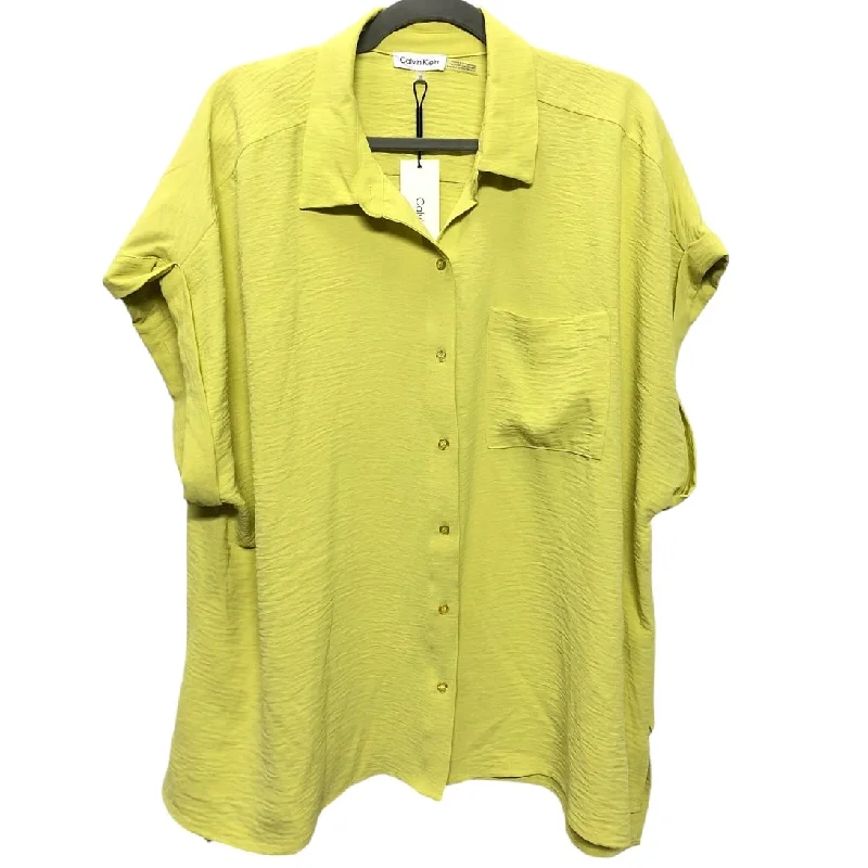 Men’s short-sleeve drake shirts-Top Short Sleeve By Calvin Klein In Yellow, Size: 1x