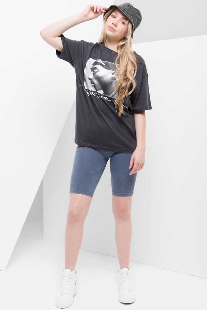 Men’s short-sleeve idle shirts-Tupac Oversized Short Sleeve T-Shirt Dark Grey