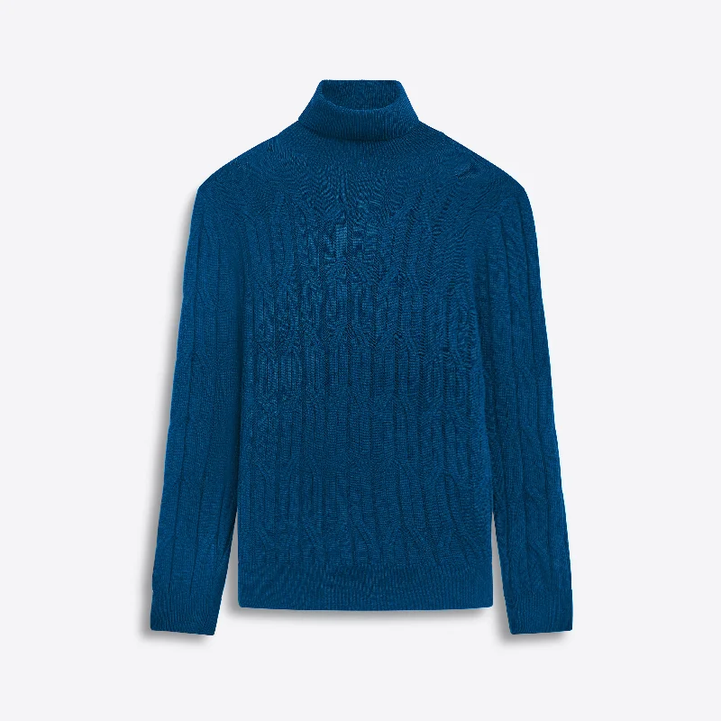 Men's renewable sweater-Turtle Neck Cable Jacquard Sweater