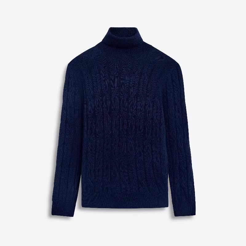 Men's compostable sweater-Turtle Neck Cable Jacquard Sweater