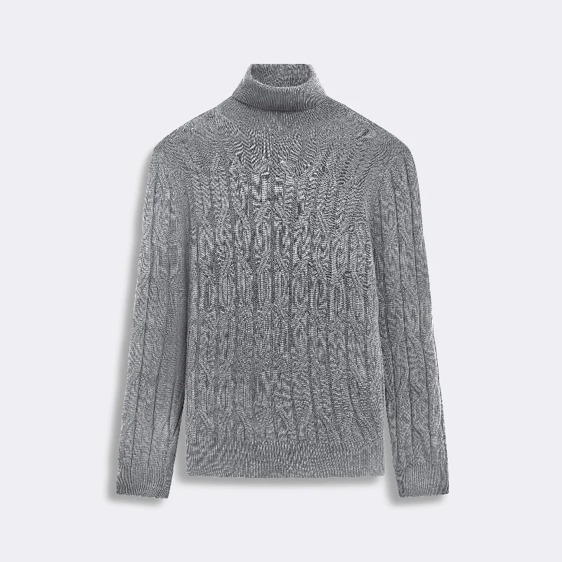 Men's green knit sweater-Turtle Neck Cable Jacquard Sweater