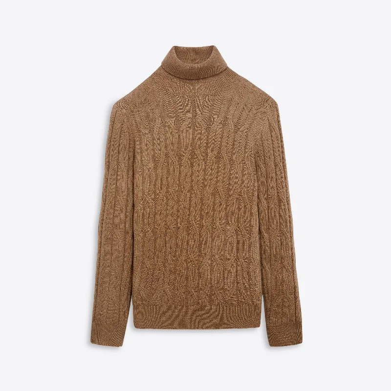 Men's tiered sweater-Turtle Neck Cable Jacquard Sweater