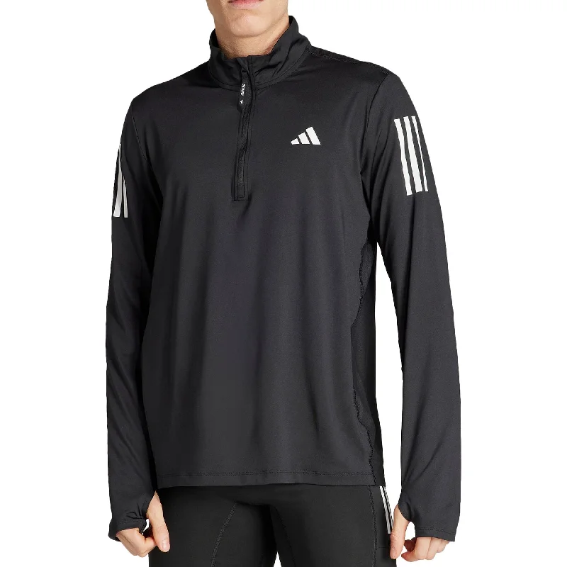 Men’s short-sleeve glint shirts-adidas Own The Run Half Zip Long Sleeve Mens Running Top - Black