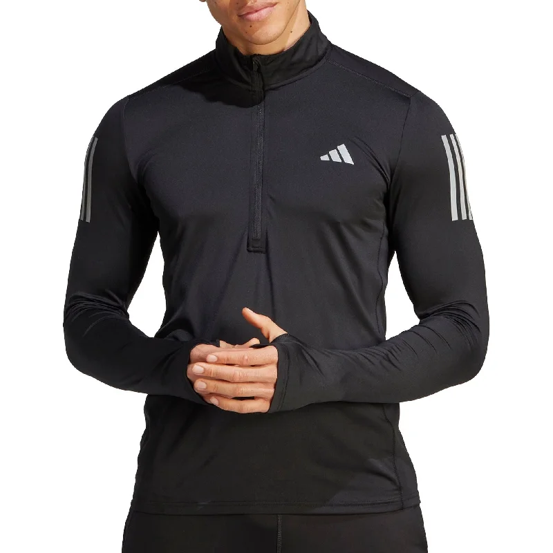 Men’s short-sleeve pelt tops-adidas Own The Run Half Zip Long Sleeve Mens Running Top - Black