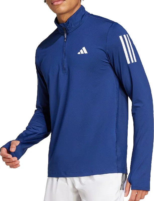 Men’s short-sleeve quirk tees-adidas Own The Run Half Zip Long Sleeve Mens Running Top - Blue