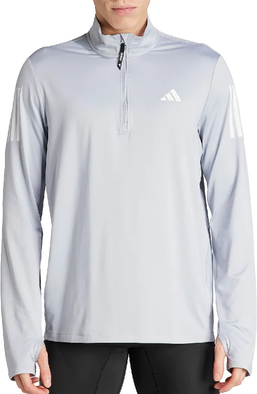 Men’s short-sleeve yore shirts-adidas Own The Run Half Zip Long Sleeve Mens Running Top - Grey