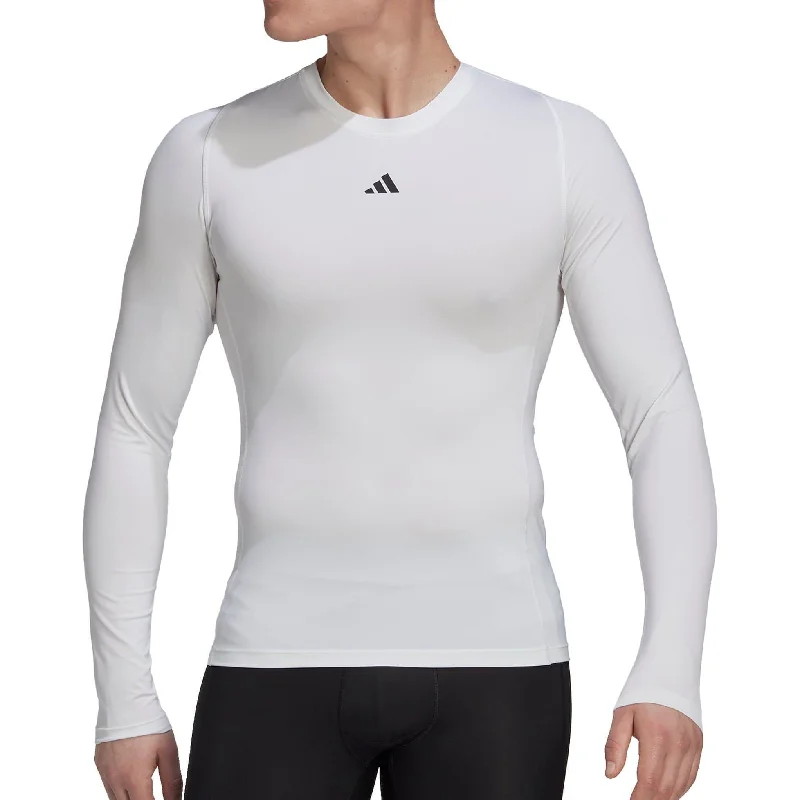 Men’s short-sleeve silt shirts-adidas Tech Fit Long Sleeve Mens Training Top - White