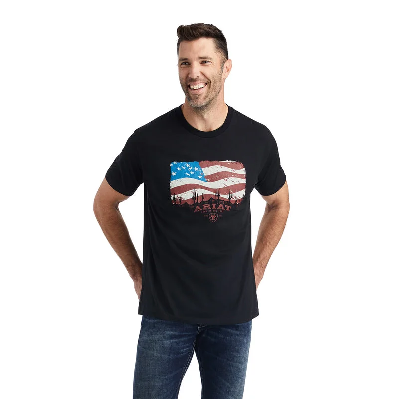 Men’s short-sleeve idle shirts-'Ariat' Men's Ariat Flagscape T-Shirt - Black