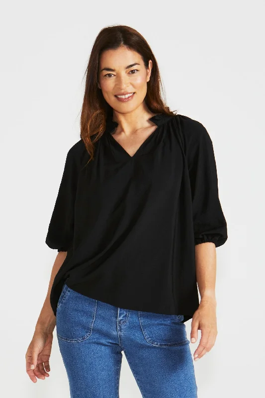 Men’s short-sleeve tilt polos-Betty Basics Cecilia Blouse Black