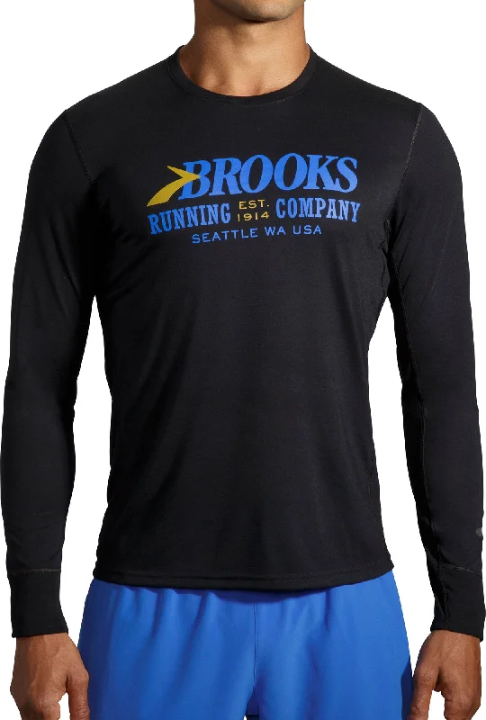 Men’s short-sleeve etch shirts-Brooks Distance Graphic Long Sleeve Mens Running Top - Black