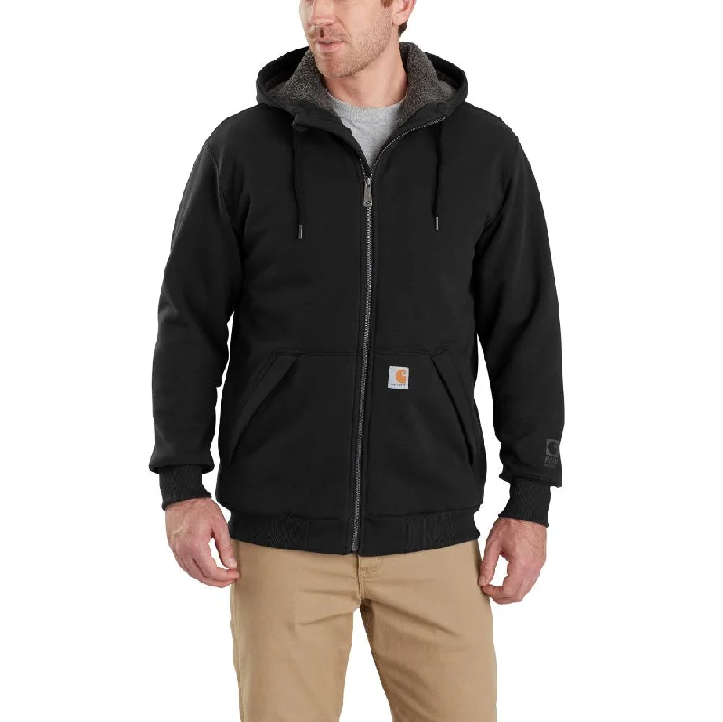 Men’s short-sleeve elm tops-'Carhartt' Men's Rain Defender® Midweight Sherpa Lined Full Zip Sweatshirt - Black