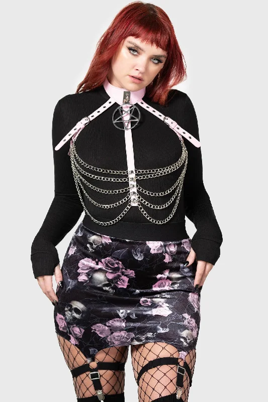 Men’s short-sleeve rime tops-Cassandra Velvet Mini Skirt [BLACK/PINK]