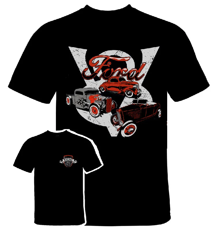 Men’s short-sleeve idyll tops-'David Carey' Men's Ford Vintage Hot Rods 3 T-Shirt - Black