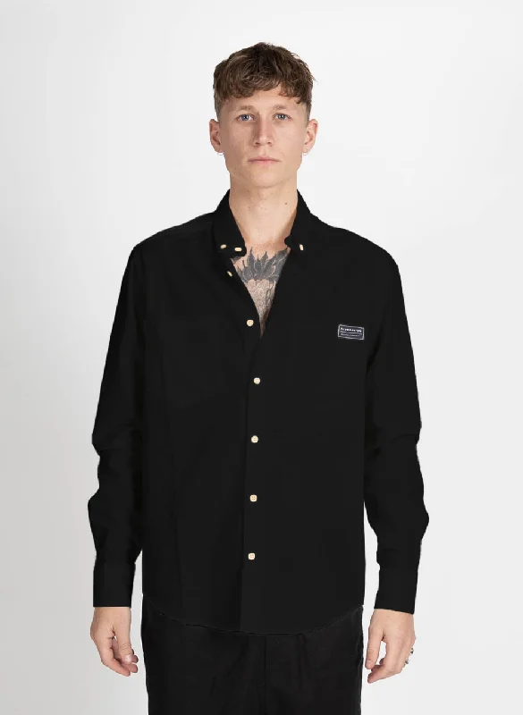 Men’s short-sleeve xeno tops-Federation Mens Linen Sunday Shirt Black