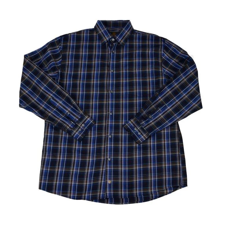 Men’s short-sleeve rime polos-'FX Fusion' Men's Plaid Button Down - Royal / Brown / Black