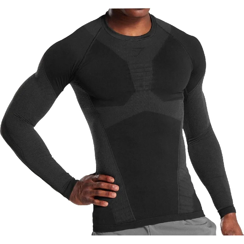 Men’s short-sleeve moot tees-Gymshark Seamless Lifting Long Sleeve Mens Training Top - Black