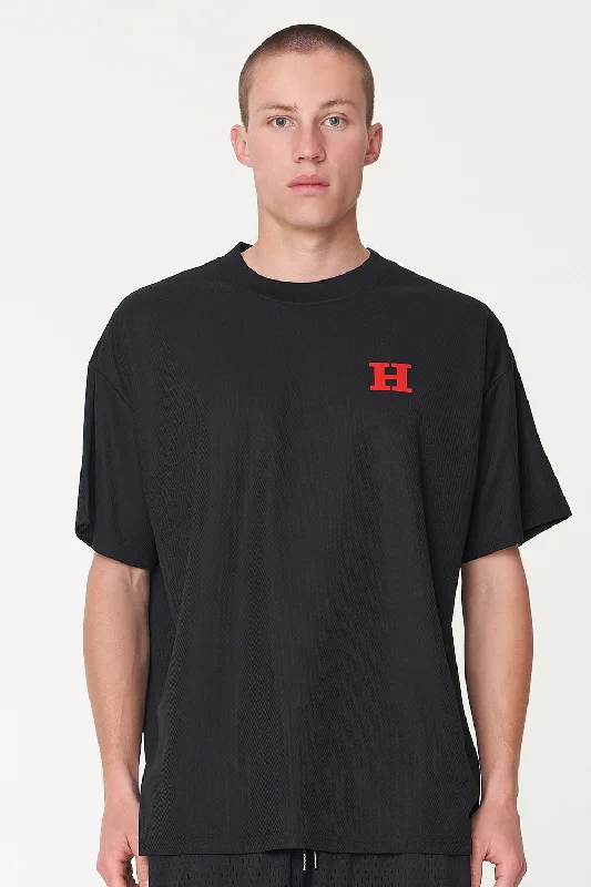 Men’s short-sleeve oust shirts-Huffer Mens 3 Baller Swish Tee Black