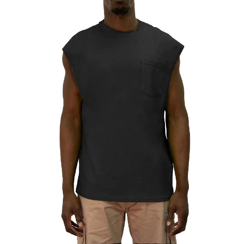 Men’s short-sleeve xeno tops-'KEY' Men's Blended Sleeveless Pocket Tee - Black