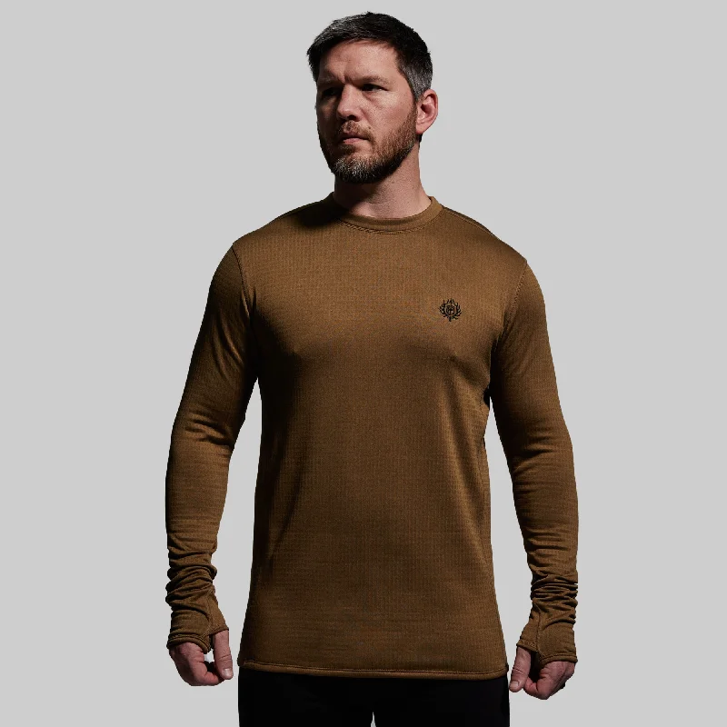 Men’s short-sleeve amber shirts-Men's Quiver Long Sleeve Crew (Coyote Brown)