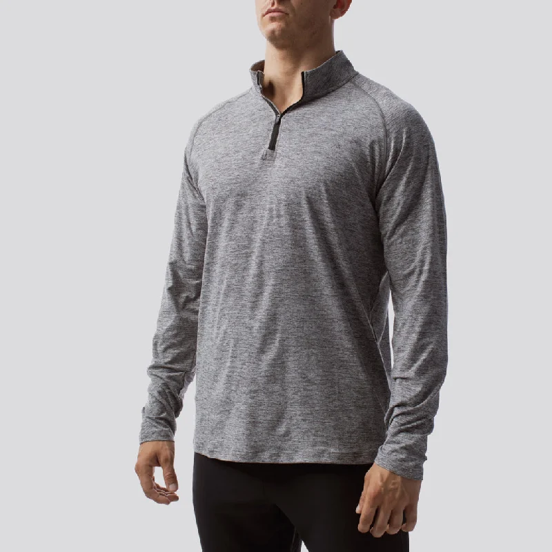 Men’s short-sleeve foal tees-Men's Zip Neck Athleisure Long Sleeve (Heather Grey)