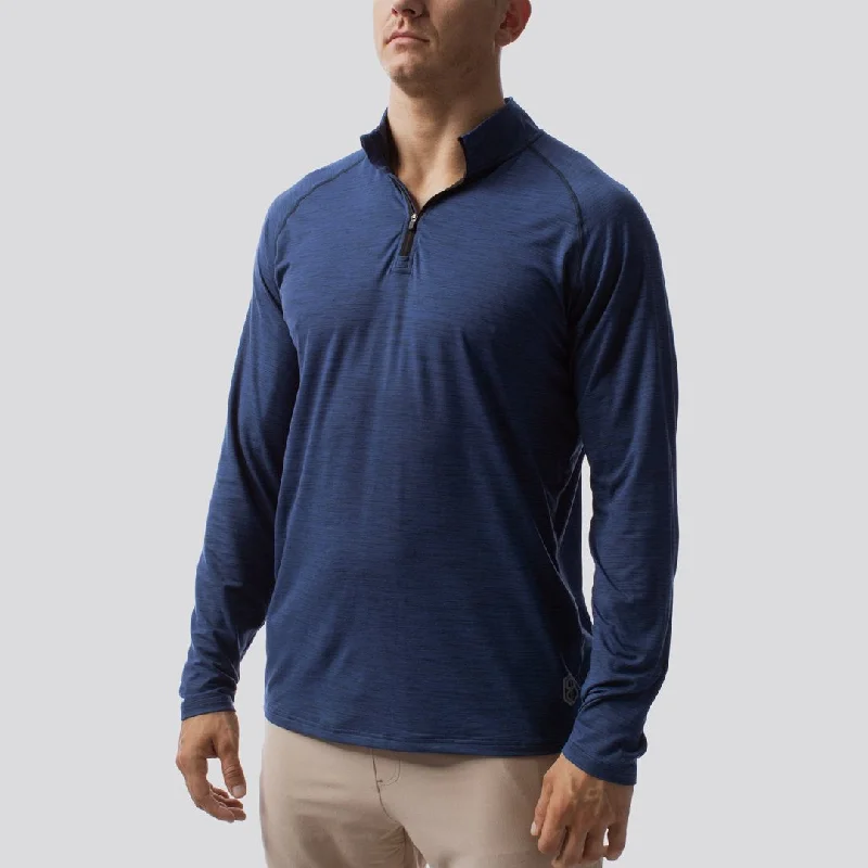 Men’s short-sleeve haven shirts-Men's Zip Neck Athleisure Long Sleeve (Navy)