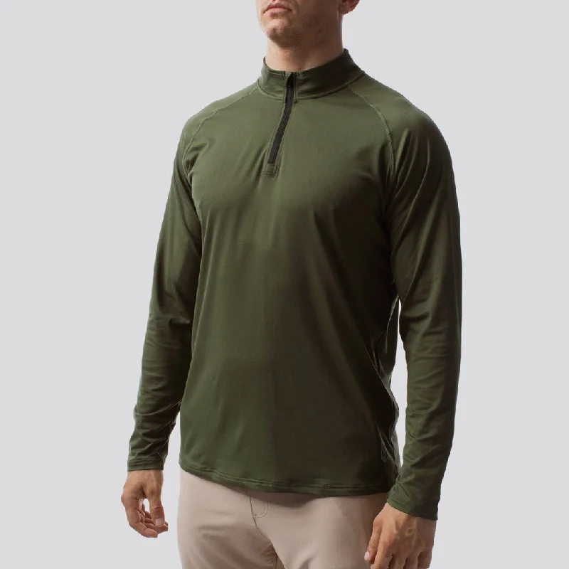 Men’s short-sleeve jasper tees-Men's Zip Neck Athleisure Long Sleeve (Tactical Green)