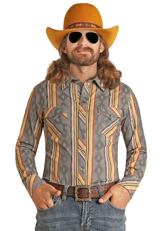 Men’s short-sleeve yore shirts-'Panhandle-Rock & Roll' Men's Dale Brisby Serape Stripe Snap Front - Black