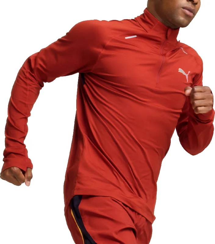 Men’s short-sleeve pelt tops-Puma Run Cloudspun Half Zip Long Sleeve Mens Running Top - Red