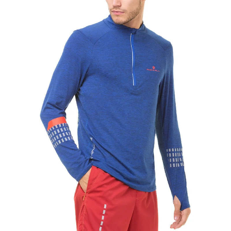 Men’s short-sleeve clad shirts-Ronhill Tech Afterhours Half Zip Long Sleeve Mens Running Top - Blue