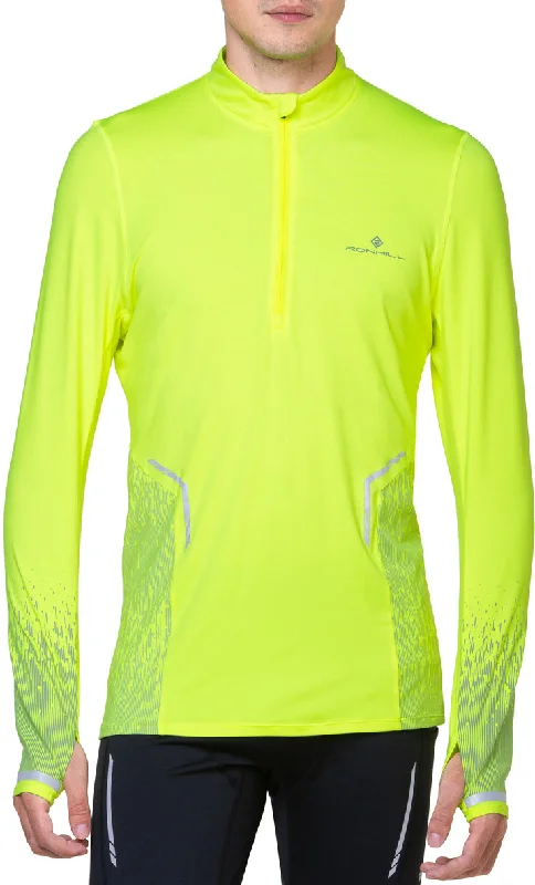 Men’s short-sleeve fizz polos-Ronhill Tech Reflect Half Zip Long Sleeve Mens Running Top - Yellow