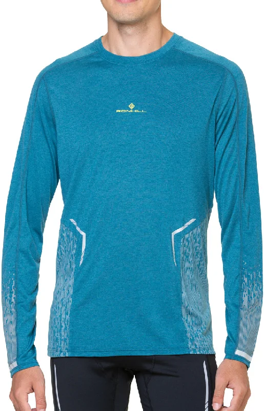 Men’s short-sleeve zest tops-Ronhill Tech Reflect Long Sleeve Mens Running Top - Blue