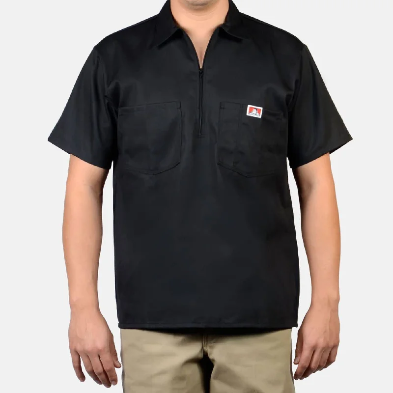 Men’s short-sleeve clad shirts-1/2 Zipper Short Sleeve - Black