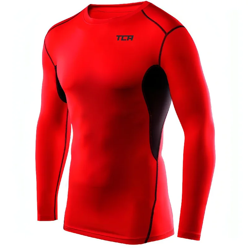 Men’s short-sleeve xeno tops-TCA HyperFusion Thermal Mens Long Sleeve Compression Top - Red