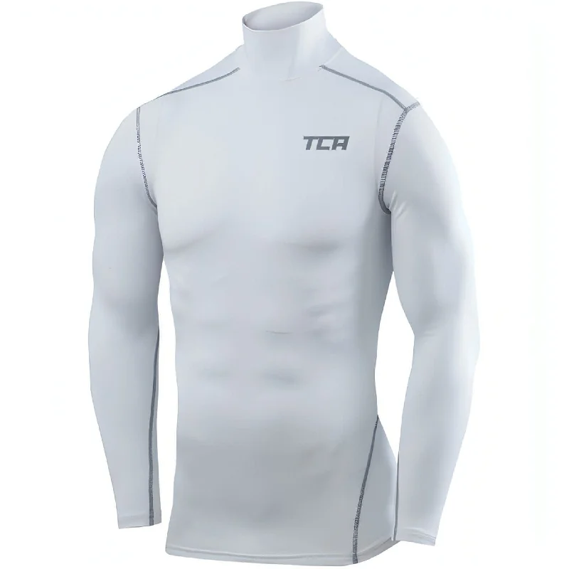 Men’s short-sleeve lilt tops-TCA Pro Performance Long Sleeve Mock Mens Compression Top - White