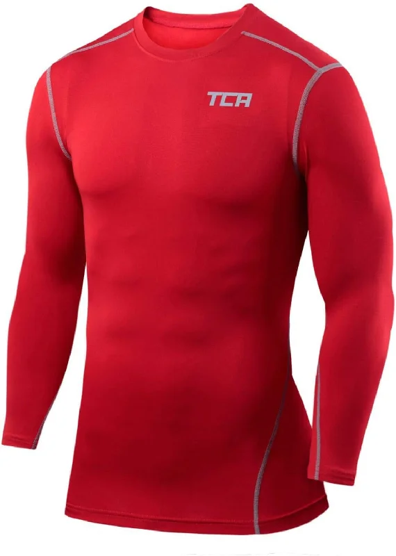 Men’s short-sleeve jolt polos-TCA Pro Performance Mens Long Sleeve Compression Top - Red