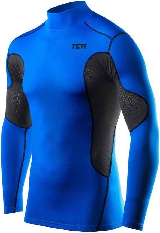 Men’s short-sleeve idyll tops-TCA SuperThermal Long Sleeve Mock Mens Compression Top - Blue