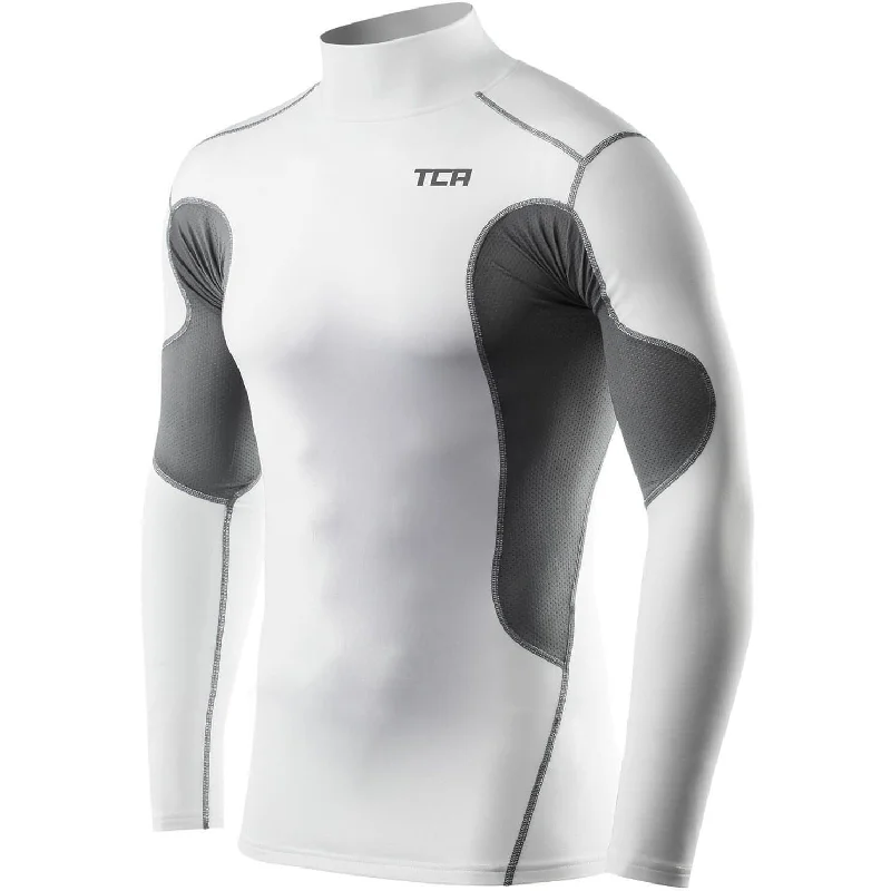 Men’s short-sleeve tilt tops-TCA SuperThermal Long Sleeve Mock Mens Compression Top - White