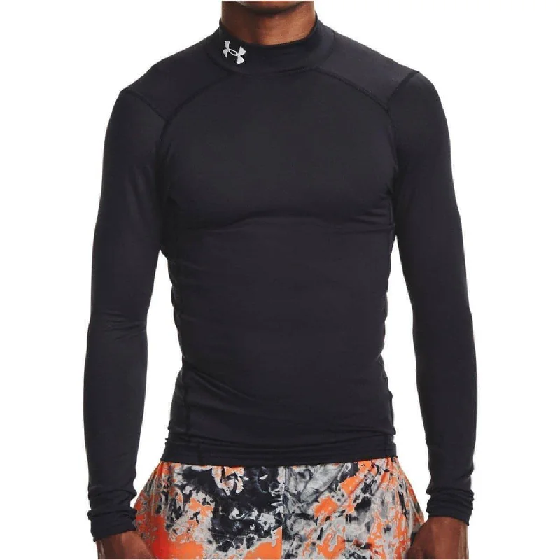 Men’s short-sleeve urn shirts-Under Armour ColdGear Compression Mock Long Sleeve Mens Running Top - Black