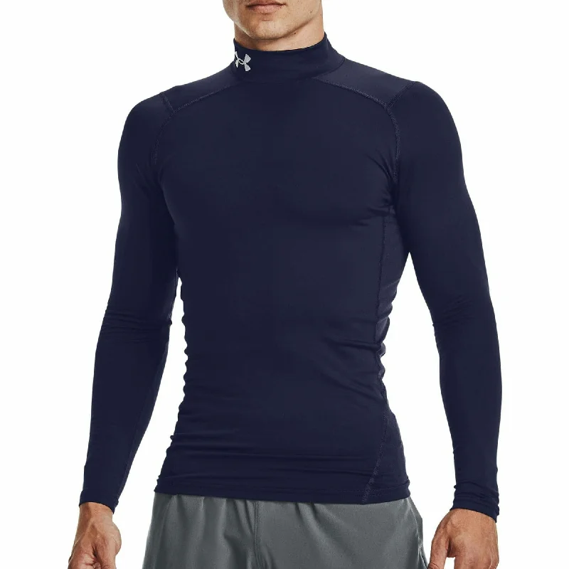 Men’s short-sleeve wisp shirts-Under Armour ColdGear Compression Mock Long Sleeve Mens Running Top - Navy