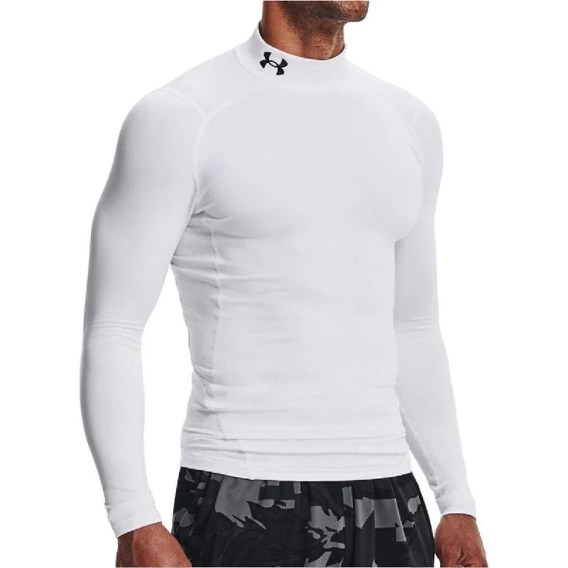 Men’s short-sleeve sate tees-Under Armour ColdGear Compression Mock Long Sleeve Mens Running Top - White