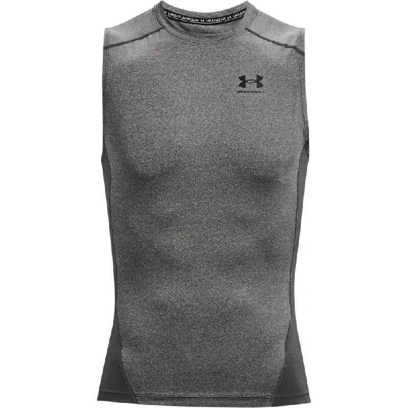 Men’s short-sleeve roan polos-'Under Armour' Men's HeatGear® Sleeveless Compression - Carbon Heather / Black