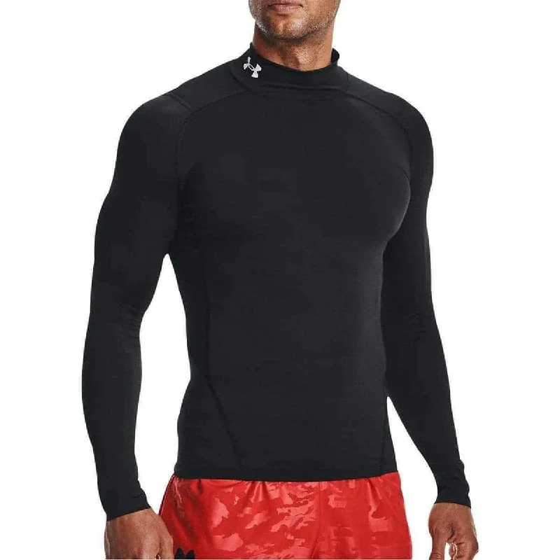 Men’s short-sleeve chert shirts-Under Armour HeatGear Mock Long Sleeve Mens Training Top - Black