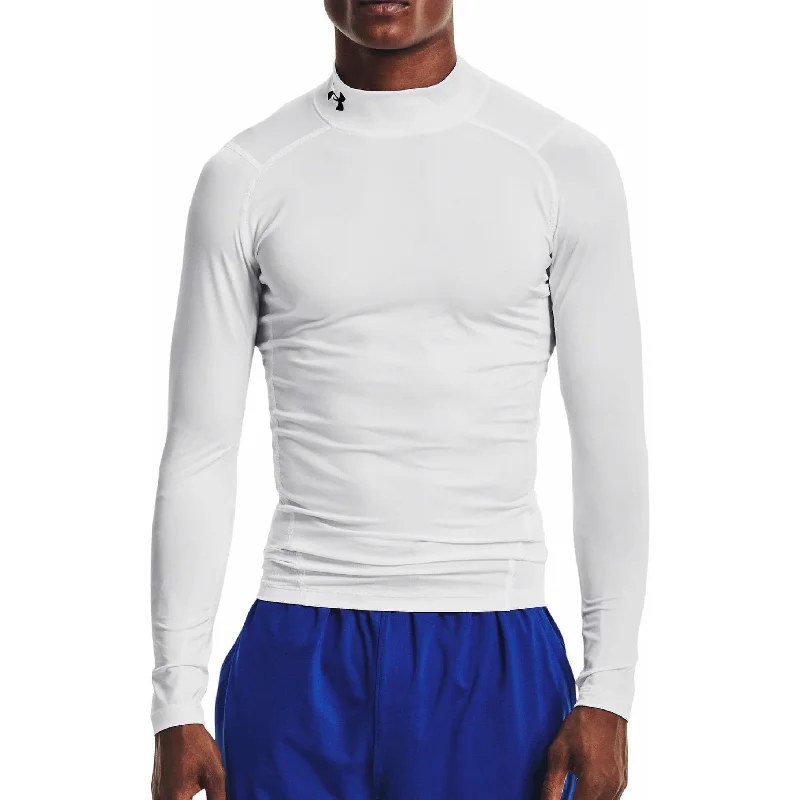 Men’s short-sleeve amber shirts-Under Armour HeatGear Mock Long Sleeve Mens Training Top - White