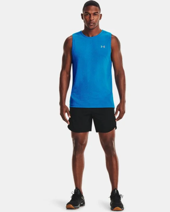 Men’s short-sleeve silt shirts-'Under Armour' Men's Rush™ Seamless Sleeveless T-Shirt - Blue Circuit / Black