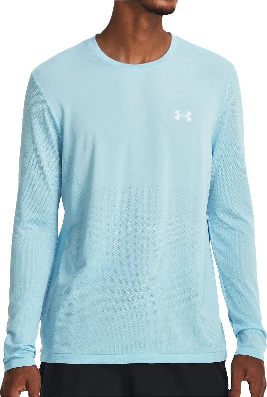 Men’s short-sleeve sate shirts-Under Armour Seamless Stride Long Sleeve Mens Running Top - Blue