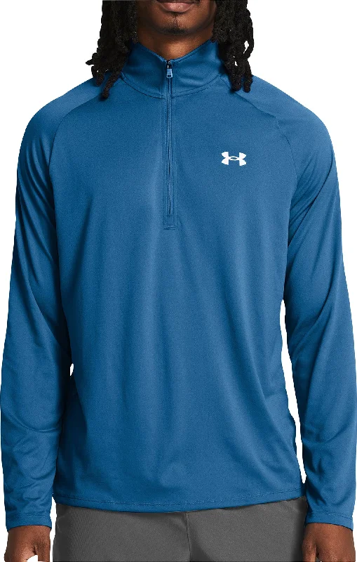 Men’s short-sleeve glint shirts-Under Armour Tech Half Zip Long Sleeve Mens Training Top - Blue