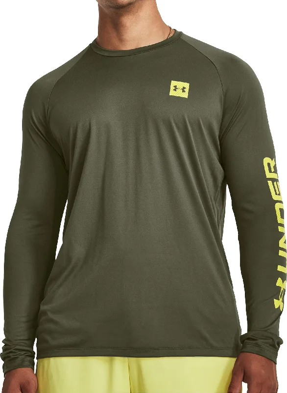 Men’s short-sleeve wisp tees-Under Armour Tech Print Fill Long Sleeve Mens Training Top - Green